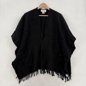 Schweitzer Linen Robe Kaftan Womens One Size Black 100% Cashmere Fringe Poncho